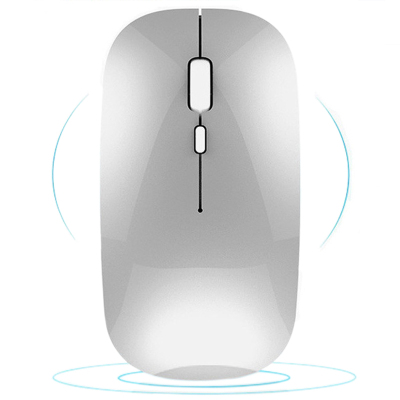 双模蓝牙鼠标充电无声静音光电鼠标苹果笔记本电脑游戏办公鼠标USB接口加蓝牙薄鼠标银色凯辛