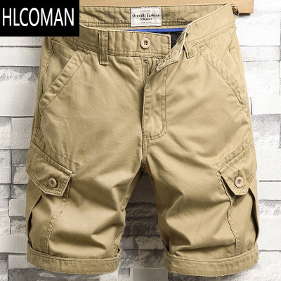 HLCOMAN夏季卡其工装多袋中裤男休闲时尚帅气五分裤牛仔宽松直筒马裤耐磨