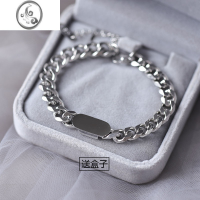 JiMi925银银古巴手链潮ins小众设计简约手镯嘻哈简单大方男女冷淡风