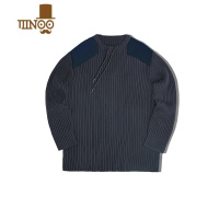 YANXU工装 美式复古竖条纹拼接毛衣圆领修身硬汉风战术针织衫男秋