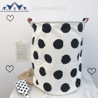韩风ins简约波点脏衣篮北欧布艺棉麻防水大收纳桶折叠杂物篮家用 三维工匠收纳篮