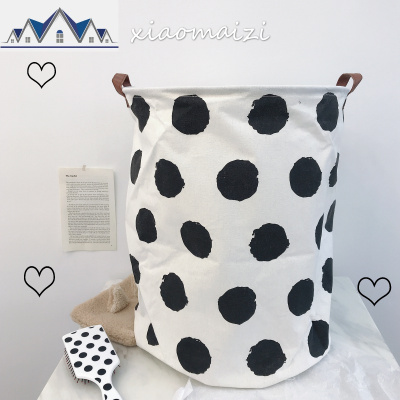 韩风ins简约波点脏衣篮北欧布艺棉麻防水大收纳桶折叠杂物篮家用 三维工匠收纳篮