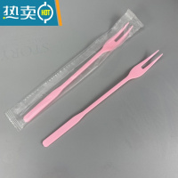 敬平水果叉加长奶茶店二齿叉长柄塑料果叉叉子单独包装 粉色独立包装500个牙签