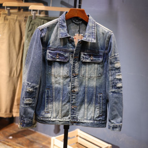 秋冬新款牛仔外套男复古时尚潮流翻领夹克衣男士轻奢宽松上衣