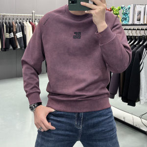 秋冬吊染烧花刺绣冬季圆领加绒加厚保暖卫衣冬男士长袖体恤衫