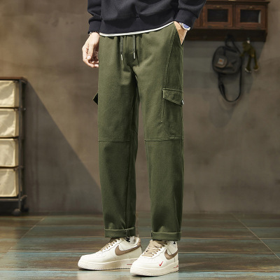 军绿抽绳工装裤男 春夏多口袋休闲裤 立体剪裁 透气舒适 通勤长裤