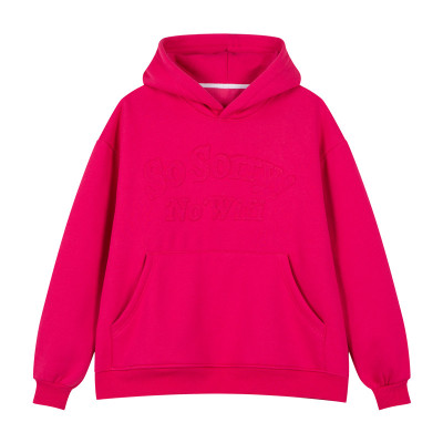 HLCOMASNW潮牌连帽卫衣女男玫红色春秋宽松字母印花国潮情侣套头帽衫卫衣