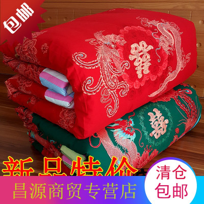 手工纯棉花传统结婚被子喜被复古龙凤红色春秋棉被单双人冬被加厚