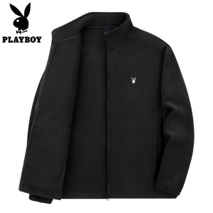 花花公子正品针织夹克男抓绒加绒加厚外套舒适保暖上衣中年爸爸装