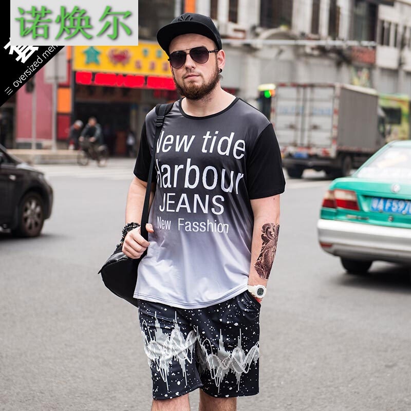 诺焕尔服饰大码运动套装男装夏季加肥加大T恤短袖男胖子休闲运动短裤套装LSNEDM