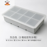 冰块模具硅胶冰格大号制冰盒速冻带盖创意家用酒吧自制方形冻冰 敬平 灰色八格 [大冰块4.8CM]