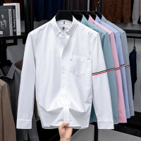 水洗牛津纺100%纯棉衬衫男秋季新款时尚翻领长袖休闲男士衬衣