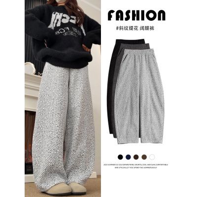 雪尼尔加绒裤女新款秋冬小个子加厚绒裤外穿毛呢阔腿裤子_287_462