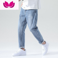 七斓浅蓝色牛仔裤男款春季直筒宽松韩版潮流男裤款休闲牛仔长裤男