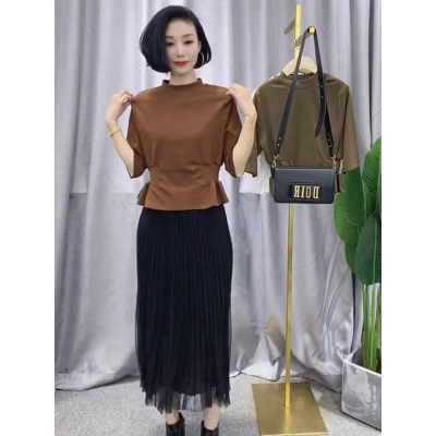 YIBUSHENG半高领中袖T恤女2020新款韩版减龄收腰打底衫洋气短款配裙子上衣半身裙