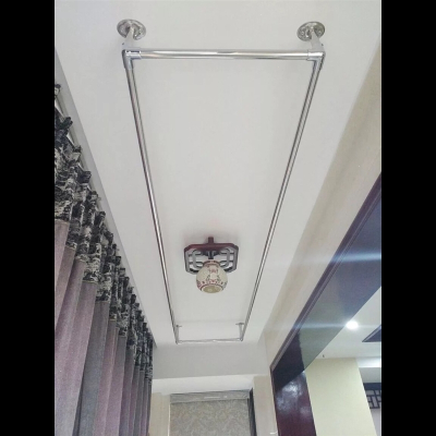  定制阳台双杆晾衣杆古达304四方形不锈钢挂衣杆顶装固定吊通晒衣架