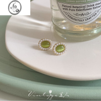 JiMi「翡冷翠」绿渊之境 复古温柔优雅百搭珍珠绿猫眼石耳钉耳环耳夹