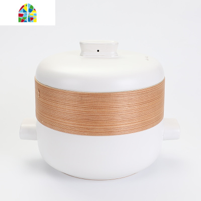 陶瓷蒸锅日式带蒸笼砂锅煲汤家用燃气炖锅蒸煮双用汤煲沙锅可高温 FENGHOU 黑色2.5L带柳杉木蒸笼