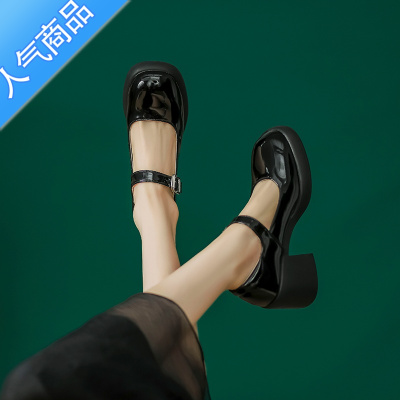 SUNTEK法式玛丽珍鞋女2023新款仙女小皮鞋百搭一字扣带高跟粗跟复古单鞋