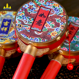 福人福地拨浪鼓婴儿早教新生儿复古老式手摇鼓中国风宝宝益智礼物儿童玩具