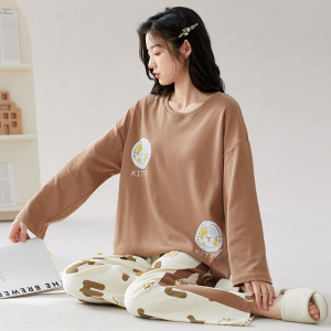 2025年秋冬季睡衣女士纯棉长袖卡通运动休闲全棉家居服可外穿套装