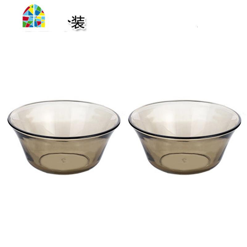 日式玻璃吃饭碗学生米饭碗家用餐具套装面碗沙拉碗汤碗大号沙拉碗 FENGHOU 咖色2个装