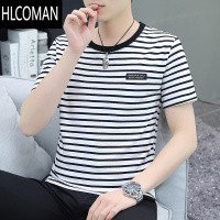 HLCOMAN男装2025新款夏季短袖t恤男士条纹上衣半袖潮流百搭薄款体恤