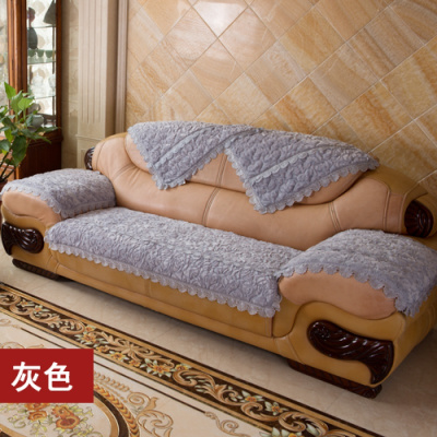 加厚实木质毛绒沙垫靠背四季通用防滑坐垫单人三人纱巾套罩