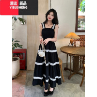 YIBUSHENG大码女装气质连衣裙女季胖mm法式遮肚显瘦裙子吊带裙套装长裙