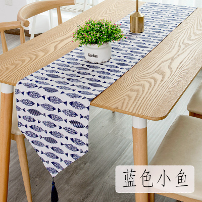 餐桌桌旗北欧现代简约家用欧式茶几桌旗轻奢民宿床旗电 蓝色小鱼 30*160cm(适合100-120cm左右桌子茶几柜子)