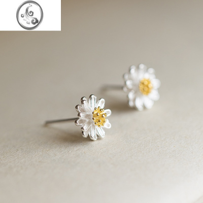 JiMi一念925银银小花雏菊耳钉女 耳扣时尚简约气质韩国小耳环耳坠饰品