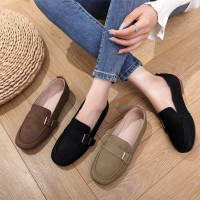 真皮一脚蹬休闲鞋女25新款春秋平底单鞋复古乐福鞋防滑软底四季鞋
