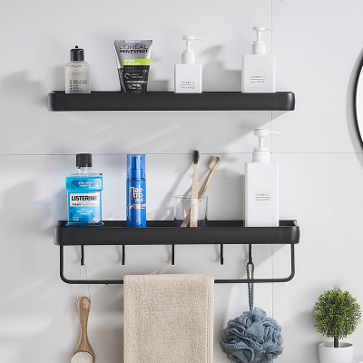 免打孔黑色卫生间浴室置物架壁挂洗手间厕所洗漱台毛巾收纳架用品