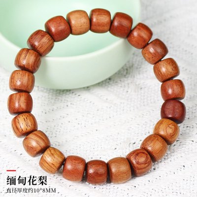 缅甸花梨木手串直切桶珠10*8MM文玩佛珠大果紫檀单圈男女情侣手链送女朋友老婆情人节七夕生日礼物