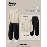 Jeep吉普休闲运动套装男款春季黑色卫衣搭配男士直筒裤穿搭两件套