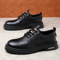 春夏新款男鞋真皮英伦复古大头皮鞋男款商务休闲低帮马丁靴