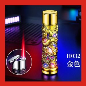 网红新款浮雕盘龙防风打火机粉色火焰个性创意七彩闪灯便携点火器