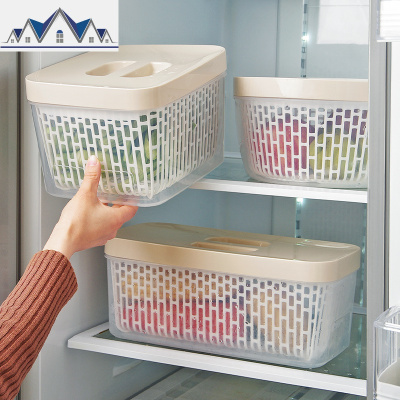 双层带盖沥水篮保鲜盒家用冰箱食物收纳盒厨房塑料密封洗菜篮 三维工匠