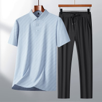 男士新款夏季清凉冰丝套装短袖T恤运动长裤薄款舒适休闲透气