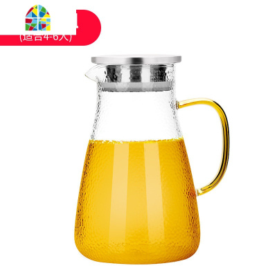 玻璃冷水壶大容量加厚耐热高温开水杯家用茶具套装锤纹扎壶凉水壶 FENGHOU 1600ML+杯子[2只]