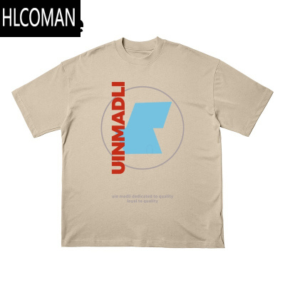 HLCOMAN几何图形地图印花T恤复古美式短袖男士潮牌时尚女衣服ins