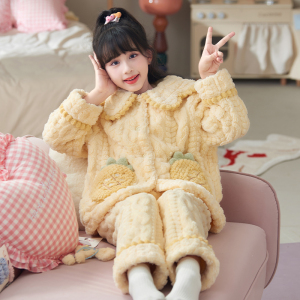浪莎女童珊瑚绒睡衣儿童2025年新款秋冬加绒加厚中大童家居服套装