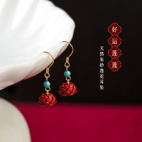 925纯银莲花耳钉女本命年朱砂耳环秋冬高级耳坠2025新年红色耳饰