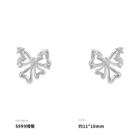 999纯银爱心蝴蝶结耳钉女耳环耳饰ins风创意气质新学生礼物送女朋友老婆情人节七夕生日礼物
