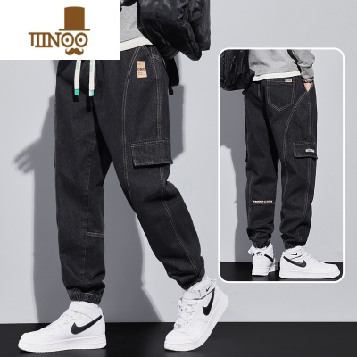 YANXU工装牛仔裤男士款宽松加肥加大潮胖大码初秋季束脚休闲长裤子