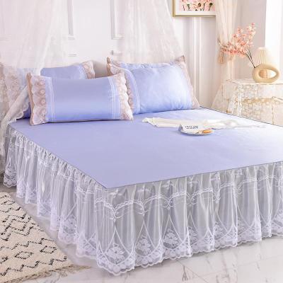美帮汇冰丝软凉席子可机洗水洗折叠三件套1.8m2床1.5米可机洗夏季床裙款