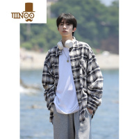 YANXU日系复古格子衬衫男秋季2023新款设计感潮牌宽松休闲长袖衬衣外套
