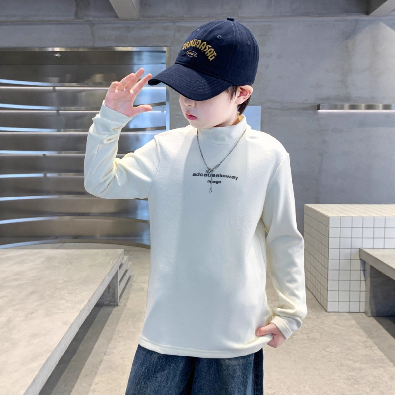 男童半高领德绒打底衫新款中大童长袖T恤儿童发热内搭秋冬季T