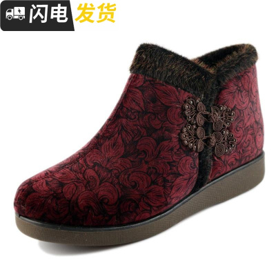 老北京布鞋女高帮加绒加厚保暖老人棉鞋冬防滑中老年女士妈妈棉靴启如女士靴子