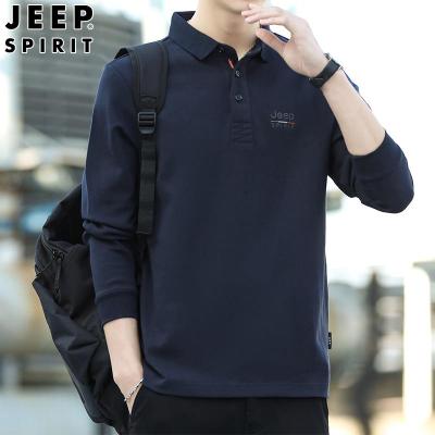 JEEP吉普商务休闲纯棉宽松翻领长袖T恤男士2025春秋款打底POLO衫
